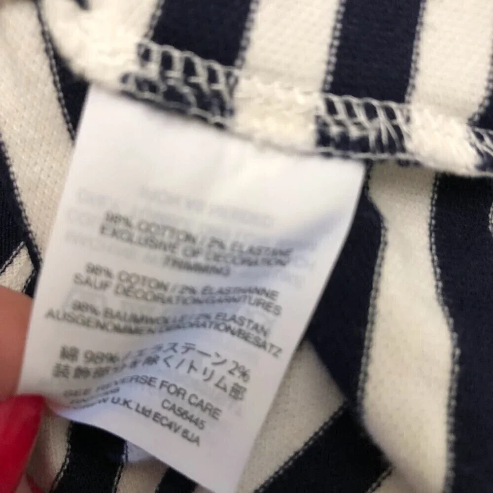 J Crew Authentic Men's Navy Blue Striped Polo Shirt Large Stretch Pique Knit